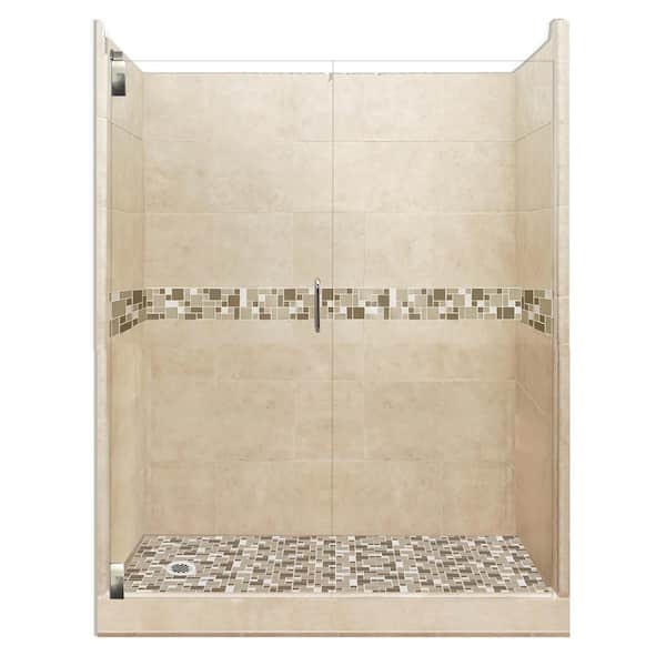American Bath Factory Tuscany Grand Hinged 32 in. x 60 in. x 80 in. Left Drain Alcove Shower Kit in Brown Sugar and Satin Nickel Hardware