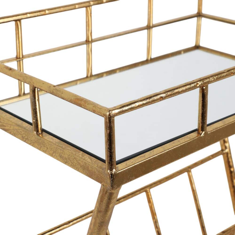 Elegant 25" Gold Metal and Mirrored Wood End Table