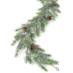 5.5 ft. Green Frosted Arrowhead Alpine and Cone Unlit Artificial Christmas Garland