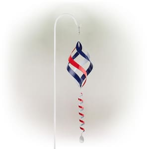 38 in. Tall Outdoor Hanging Metal Wind Spinner Yard Decoration with Shepherd's Hook Holder, Red, White, and Blue