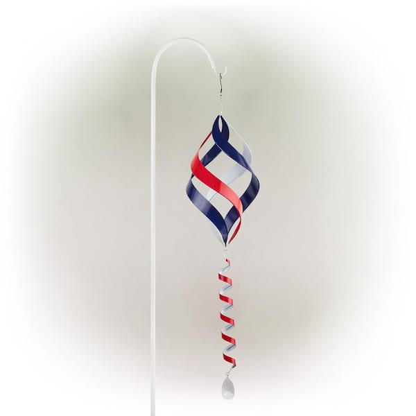 Alpine Corporation 38 in. Tall Outdoor Hanging Metal Wind Spinner Yard  Decoration with Shepherd's Hook Holder, Red, White, and Blue BVF108 - The  Home Depot