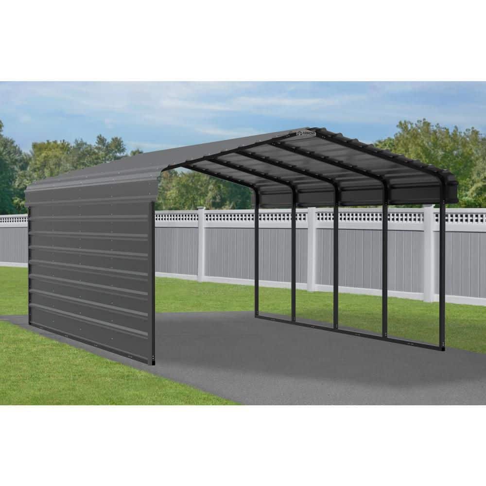 Charcoal 12' x 20' Steel Carport Kit with Side Wall