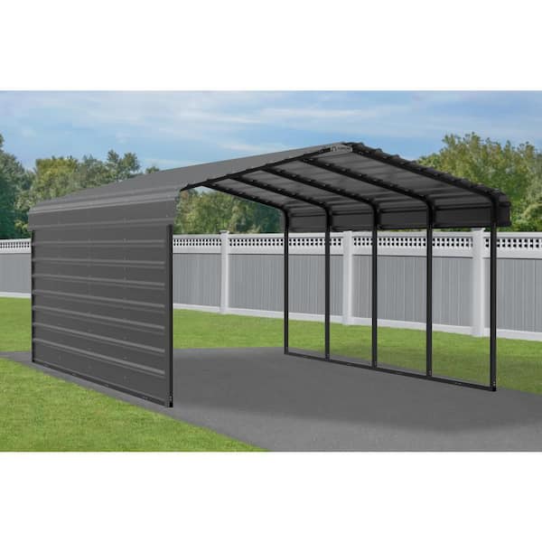 Arrow 12 ft. W x 20 ft. D x 7 ft. H Charcoal Galvanized Steel Carport with 1-Side Wall Kit