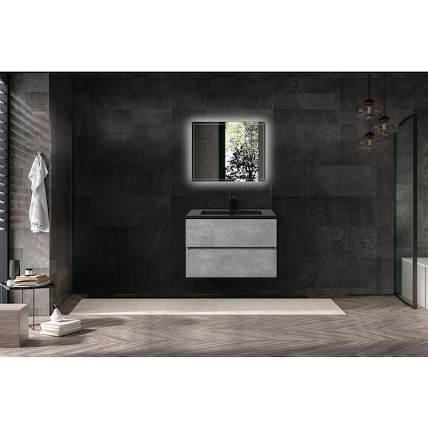 George William Cabinetry Alba 29.3 in. W x 18.7 in. D. x 20.7 in. H with Sink Combo Matte Black Modern Design Wall Mounted Vanity Set