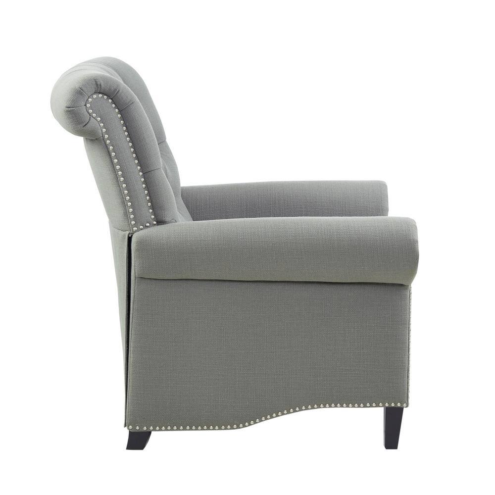 Elegant Gray Microfiber Recliner with Tufted Back and Bronze Nailhead Trim