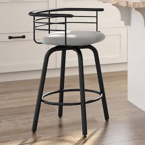 Turbo 26 in. Textured Black Metal Light Cold Grey Polyester Counter Stool