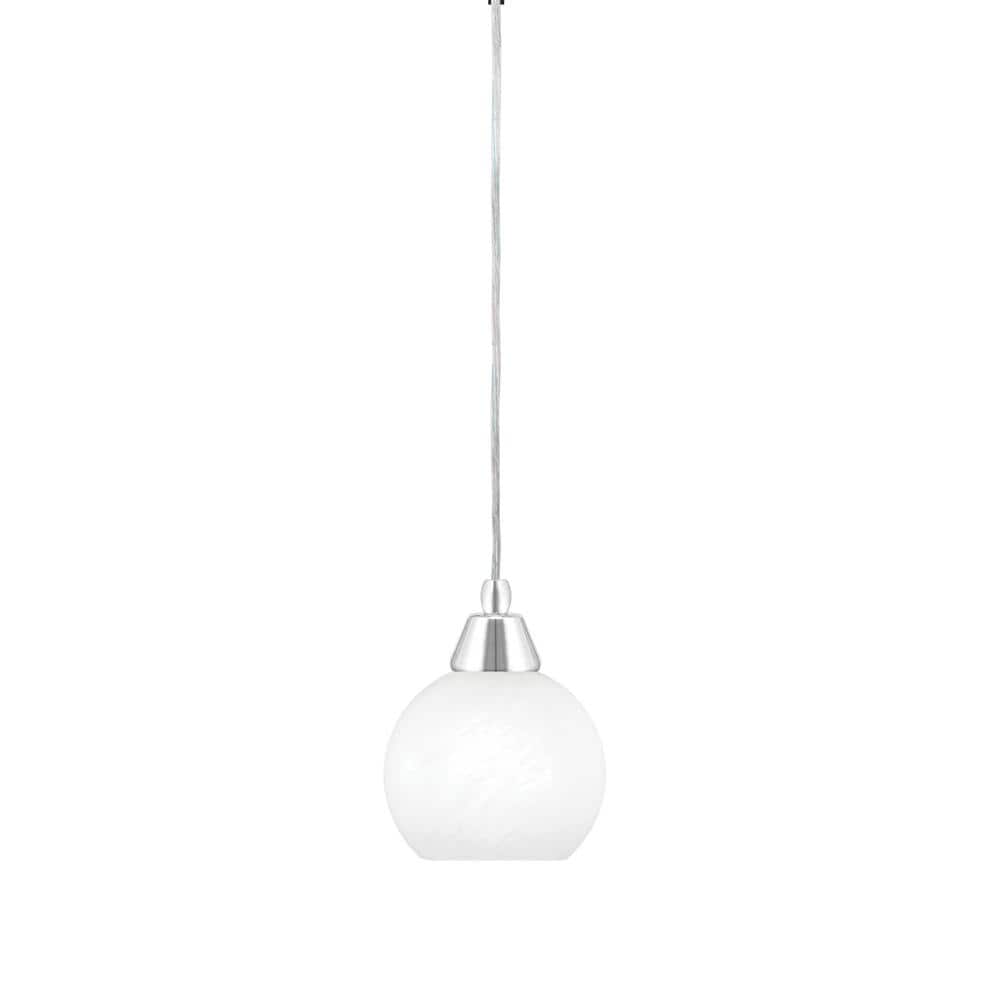 Bryson 5.75 in. 1-Light Chrome Cord Pendant Light with 5.75 in. White Marbl