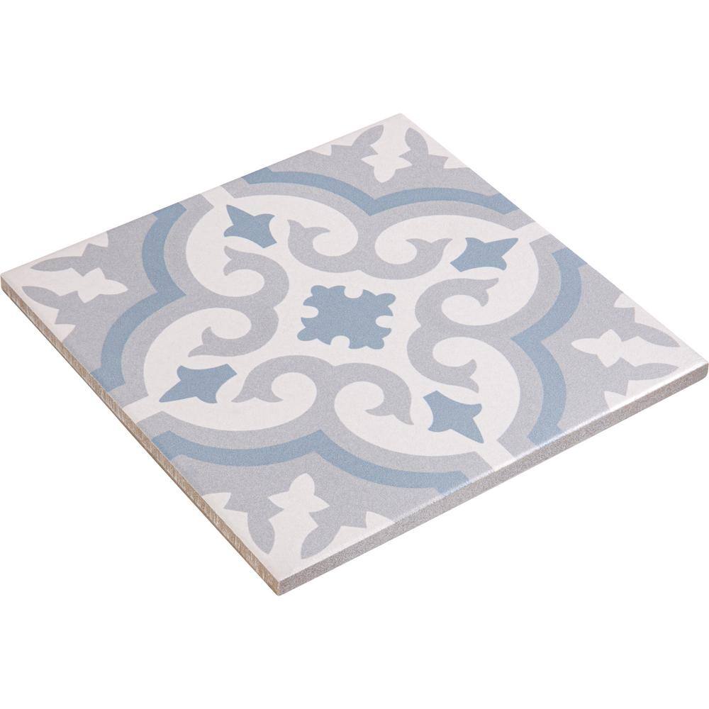Bliss 8" Gray and Blue Porcelain Moroccan Tile
