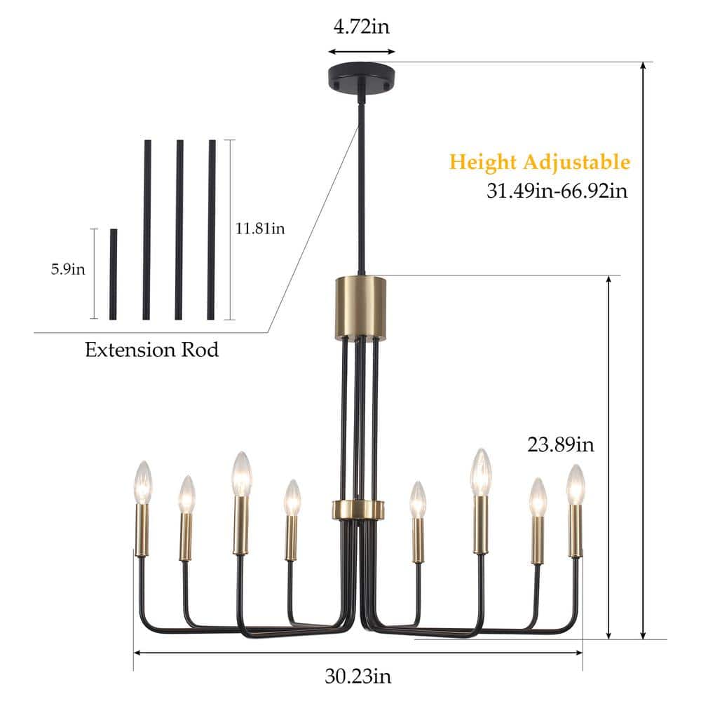 Black and Gold 8-Light Candle Style Chandelier