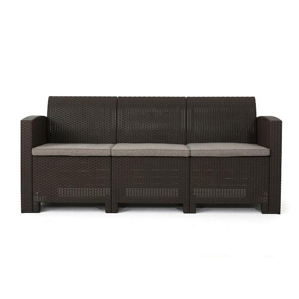 Unbranded 3-Seater Brown Faux Wicker Rattan Patio Outdoor Sectional Sofa with Beige Cushions
