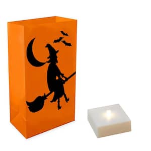 10 in. LED Battery Operated LumaLite Luminaria Kit - Flying Witch Halloween Pathway Lights (6-Count)