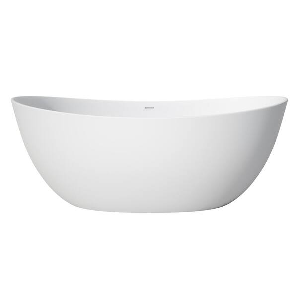 Solvia 65 in. x 33 in. Solid Surface Freestanding Bathtub Stone Resin Soaking Tub in Matte White