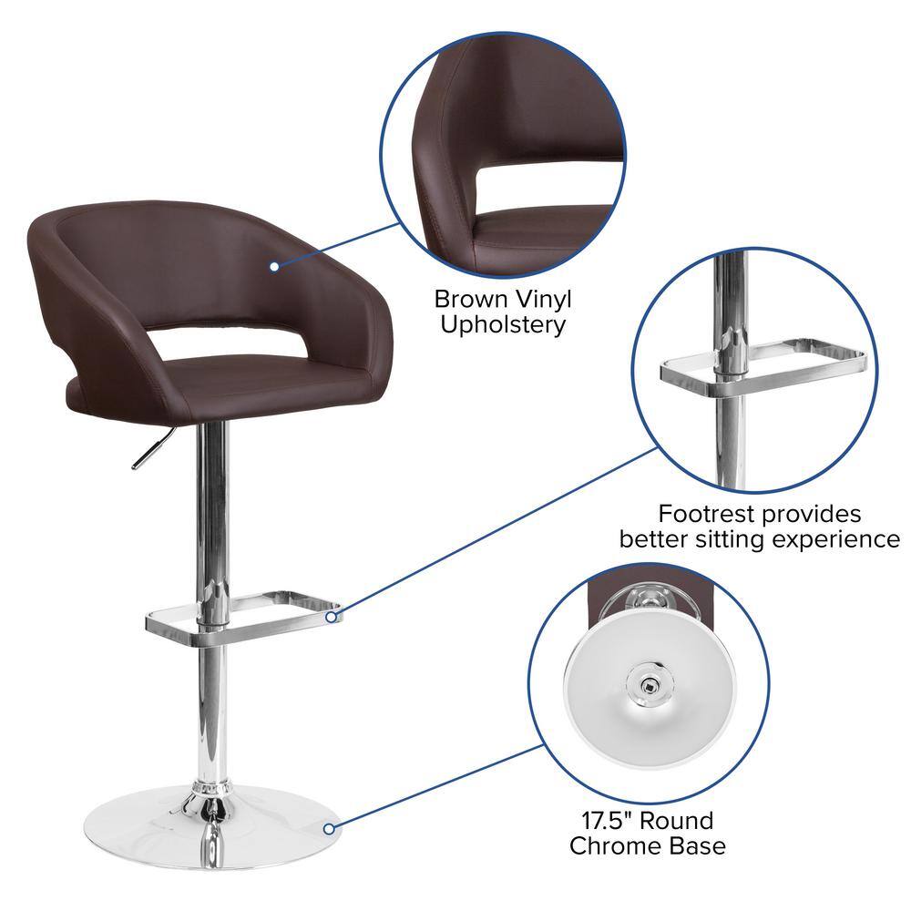 Erik Brown Vinyl Adjustable Swivel Barstool with Chrome Base