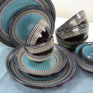 Cafe Versailles 16-Piece Casual Blue Earthenware Dinnerware Set (Service for 4)
