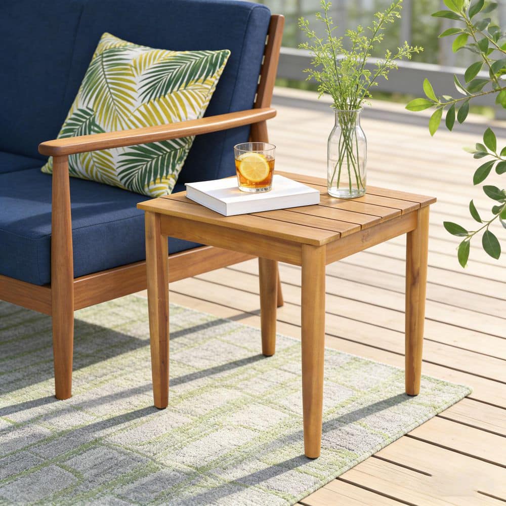 Teak Square Wood Outdoor Side Table with Slatted Top TST-70151