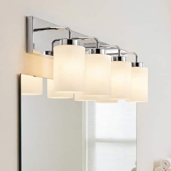 Merry Collection 30 in. 4-Light Polished Chrome and Etched Glass Transitional Style Bath Vanity Wall Light