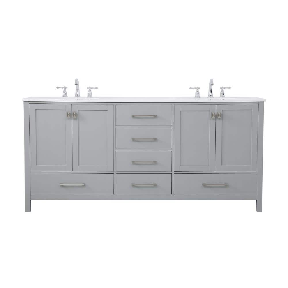 Timeless Home 72 in. W x 22 in. D x 34 in. H Double Bathroom Vanity in Gray