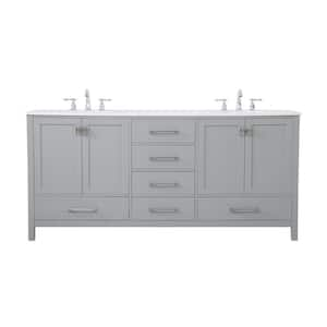 Timeless Home 72 in. W x 22 in. D x 34 in. H Double Bathroom Vanity in Gray with White Engineered Stone with White Basin