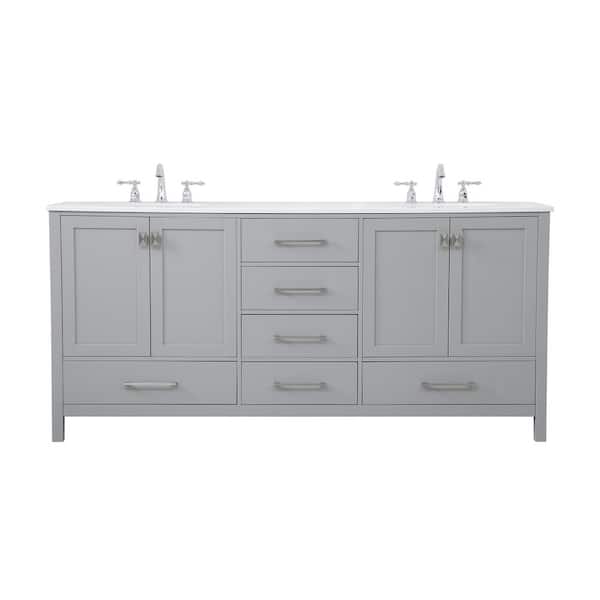 Unbranded Timeless Home 72 in. W x 22 in. D x 34 in. H Double Bathroom Vanity in Gray w/ Calacatta Engineered Stone w/ White Basin
