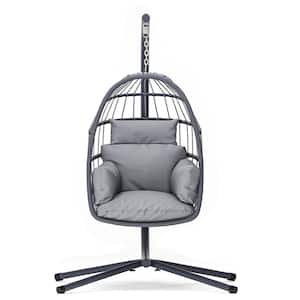 42.1 in. W 1-Person Metal Patio Foldable Swing Egg Chair with Gray Cushion
