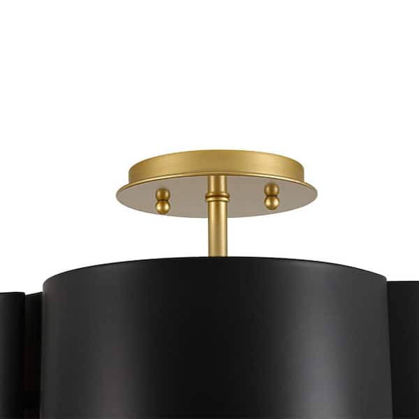 HUOKU Crucero 14.2 in. 4-Light Gloss Black Gold Flower Drum Semi
