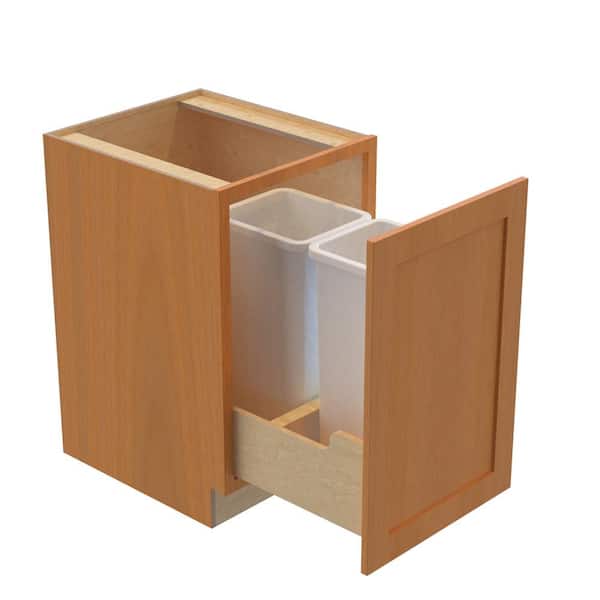 Home Decorators Collection Newport 18 in. W x 24 in. D x 34.5 in. H Assembled Plywood Trash Can Kitchen Cabinet in Cinnamon with Soft Close