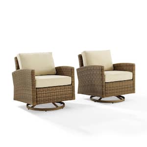 Bradenton Weathered Brown Wicker Outdoor Rocking Chair with Sand Cushions (2-Pack)