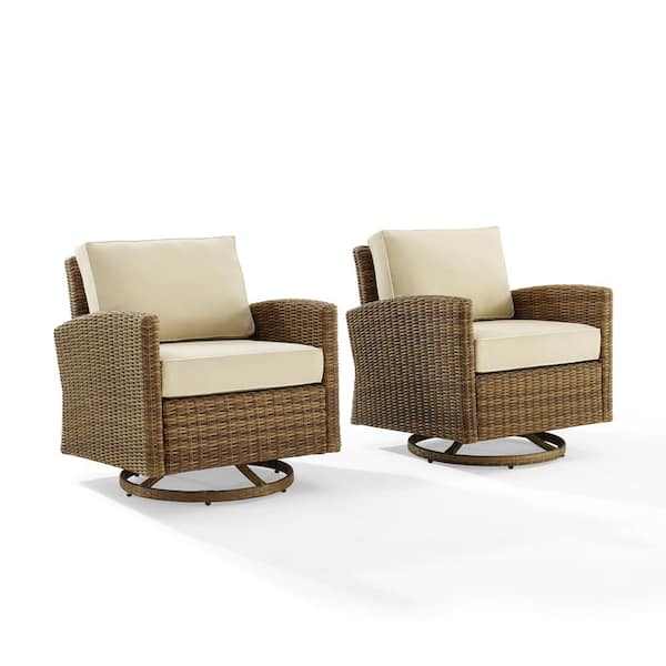 CROSLEY FURNITURE Bradenton Weathered Brown Wicker Outdoor Rocking Chair with Sand Cushions (2-Pack)