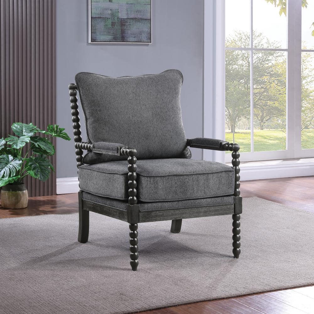 Charcoal Spindle Accent Chair with Black Wood Frame