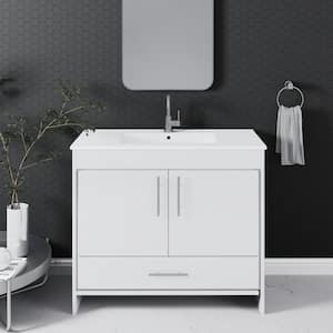 Pacific 40 in. W x 18 in. D x 34 in H Bath Vanity in Glossy White with White Ceramic Vanity Top with White Basin