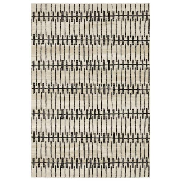 8 X 11 Beige, Black Geometric Washable Area Rug Runner Rug