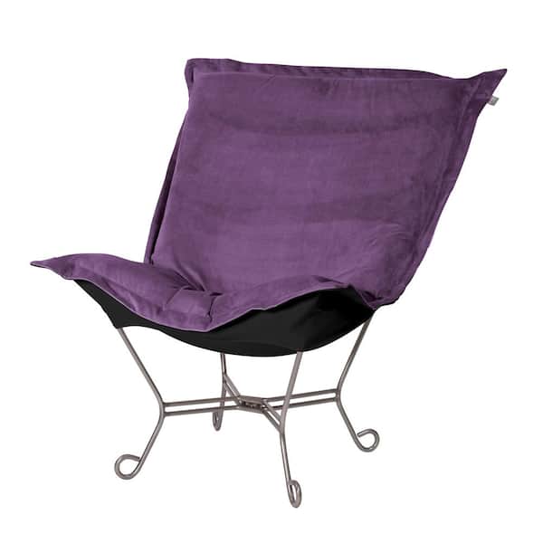 Scroll Puff Chair with Cover, Titanium Frame, Bella Eggplant