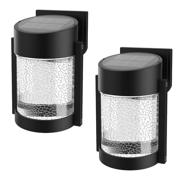 Black Solar Wall Lantern Lights Outdoor Waterproof with Glass（2 Pack）