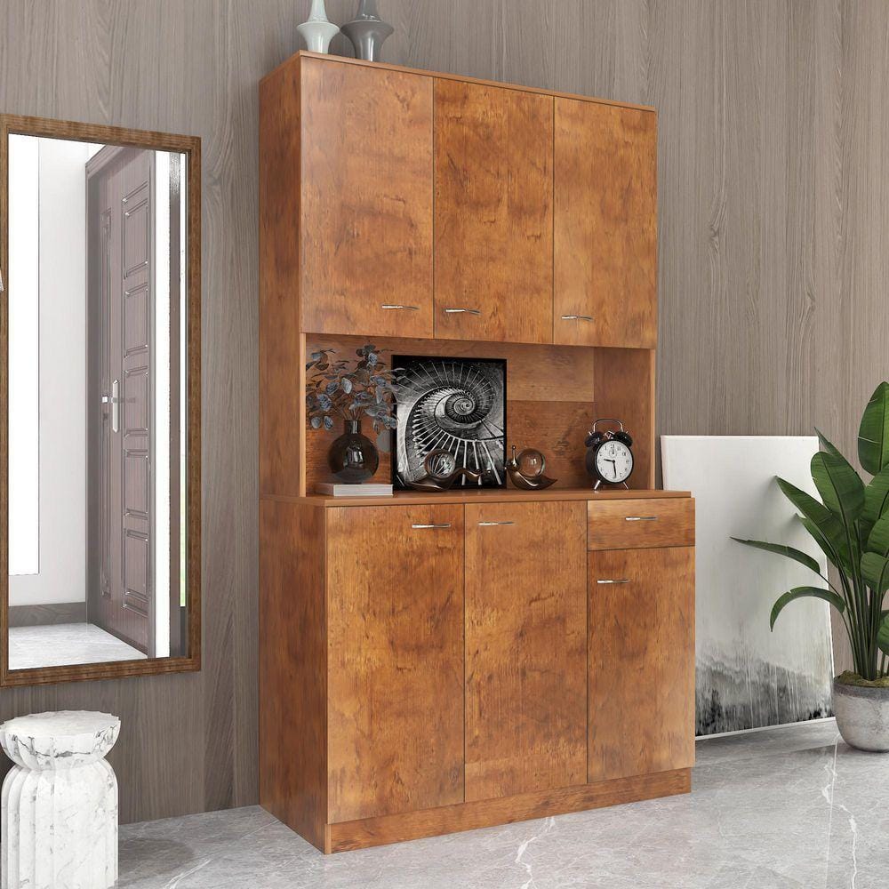URTR Walnut Freestanding Storage Cabinet with 6 Doors, 1 Open