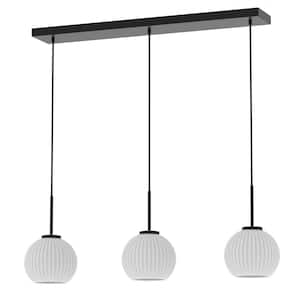 28 in. 3-Light Black Pendant Light with Glass Shade, Farmhouse Ceiling Lamp for Kitchen Island, Dining Room