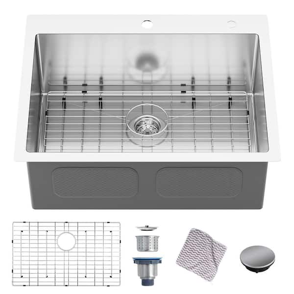 Unbranded 22 in. x 28 in. Drop in/Topmount Single Bowl 16-Gauge Stainless Steel Kitchen Sink with Bottom Grids