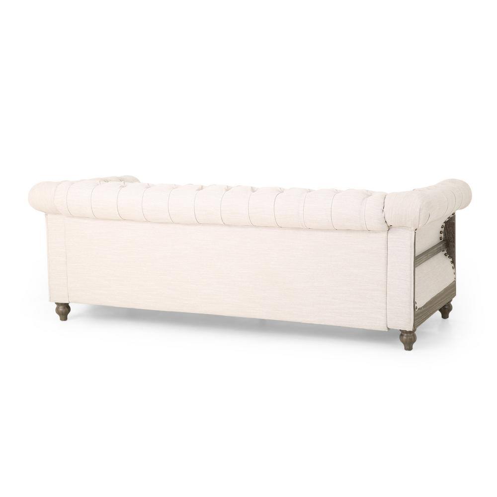Beige Tufted Chesterfield Sofa with Nailhead Accents and Wood Frame