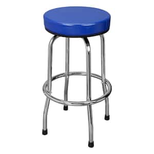 Swivel Bar Stool: Padded Garage/Shop Seat with Chrome Plated Legs, Blue