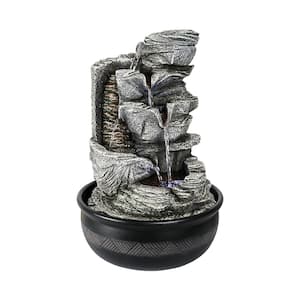 Resin Crafted Stacked Rock Water Fountain - 15.7in. 6-Tier Rockery Indoor Water Feature with LED Light for Home Office