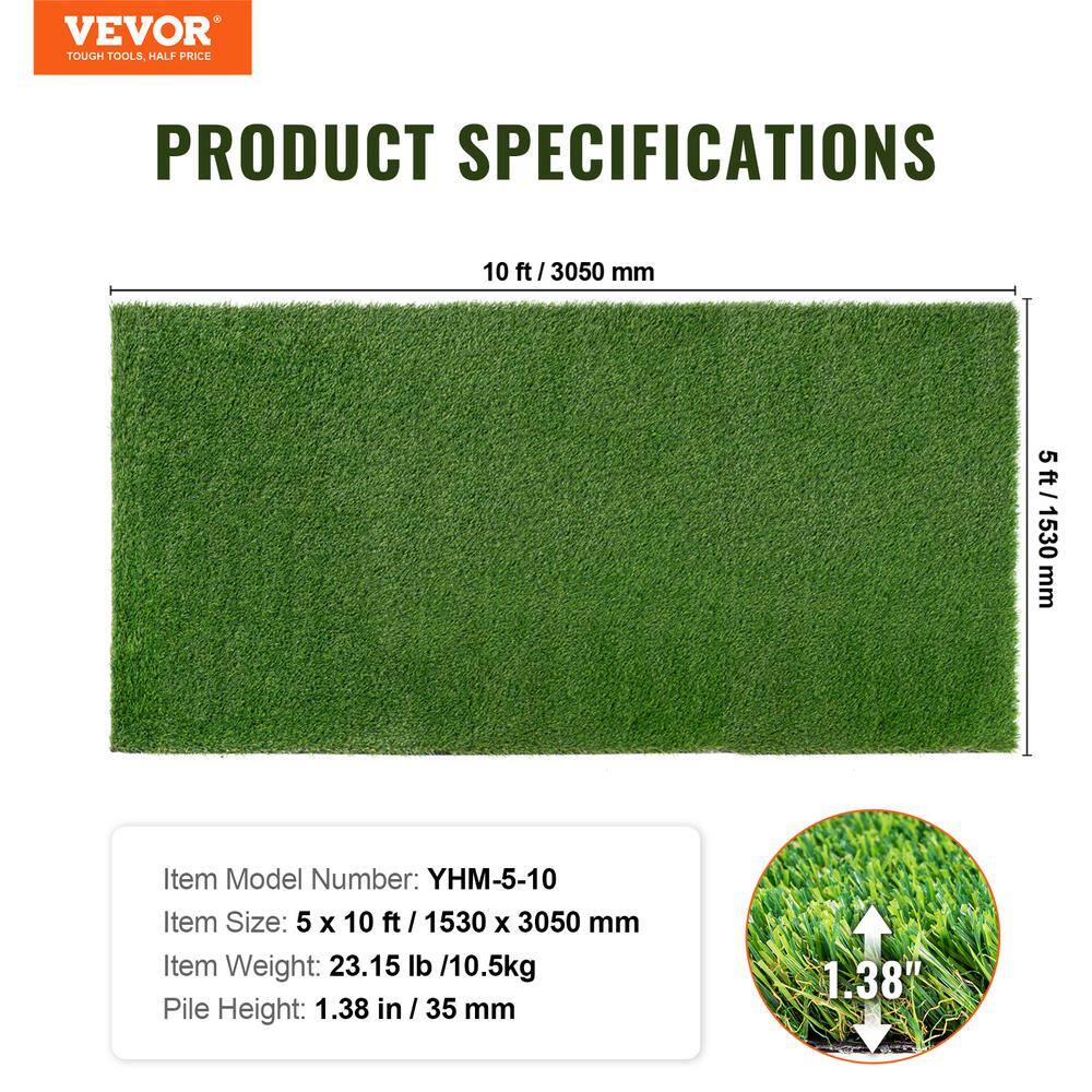 VEVOR 5 x 10 ft Green Artificial Grass Turf with Drainage Holes