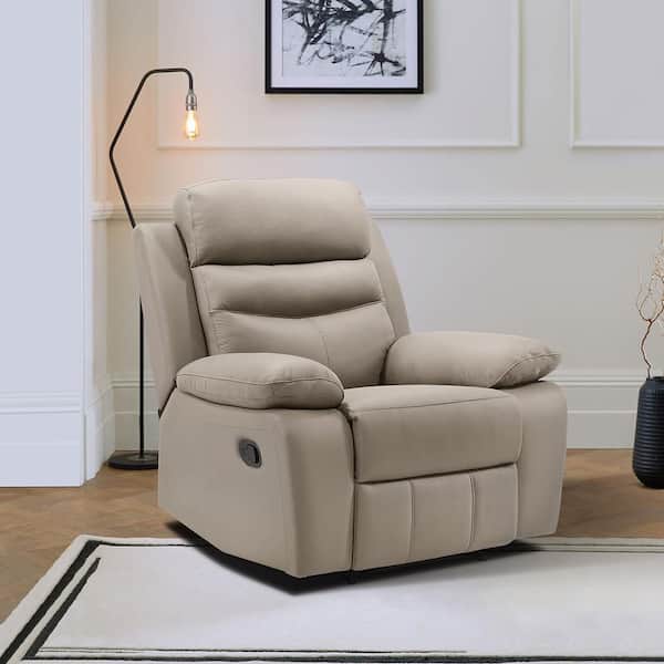 Edelia Latte Leather Manual Recliner