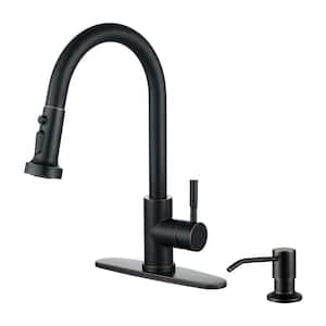 Single Handle Pull-Down Sprayer Kitchen Faucet Set Stainless Steel with Soap Dispenser in Oil Rubbed Bronze