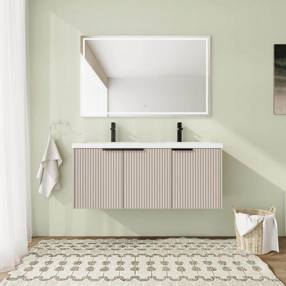 48 in. Wall-Mounted Double KHAKI Bath Vanity with White Resin Top Unassembled price history on PriceWatchPro