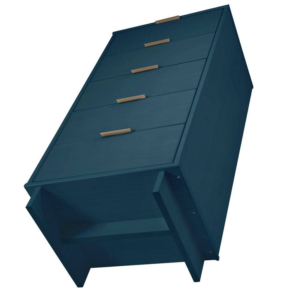 Midnight Blue Vertical 5-Drawer Dresser with Soft Close