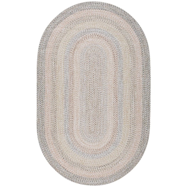 Braided Beige/Light Gary 5 ft. x 8 ft. Machine Washable Faded Striped Oval Area Rug