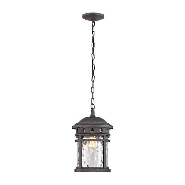 Home Decorators Collection Alestino 1-Light Black Outdoor Pendant Light Fixture with Clear Water Glass