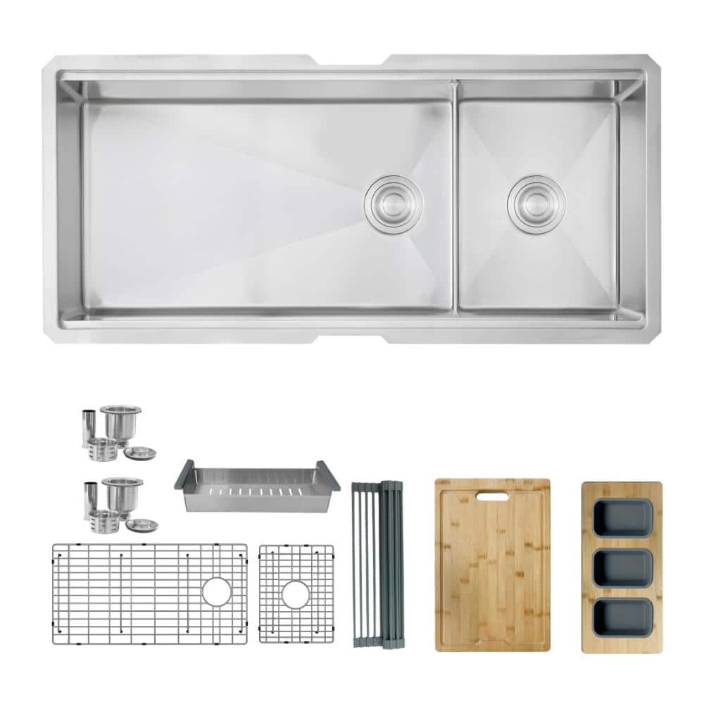 Undermount 42 inch Stainless Steel Double Bowl 70/30 Workstation Kitchen Sink with Accessories price history on PriceWatchPro