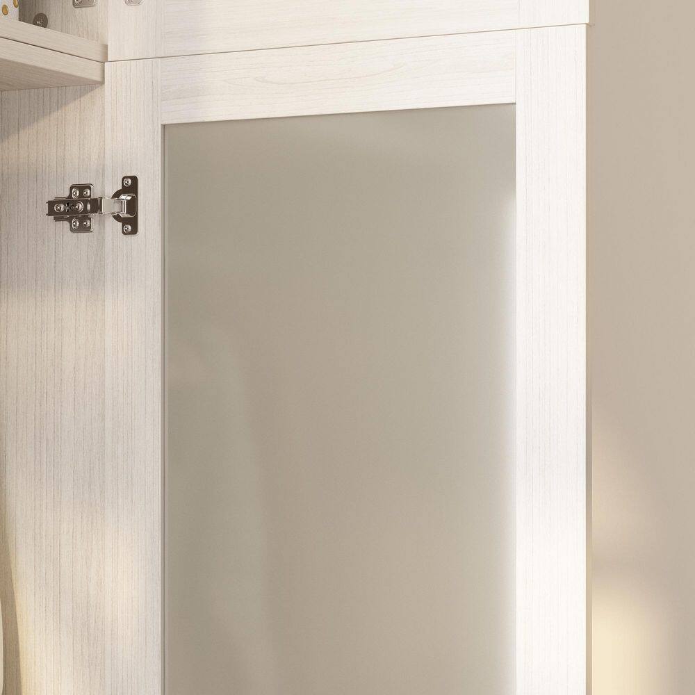 Light Oak Wood 31.5 in. Bedroom Armoire with Frosted Glass Doors and 2-Drawers - thumbnail 6