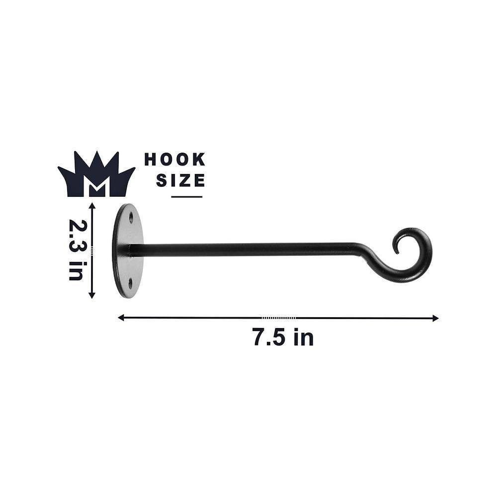 Black Iron Wall Mount Plant Hook Set for Outdoor Decor