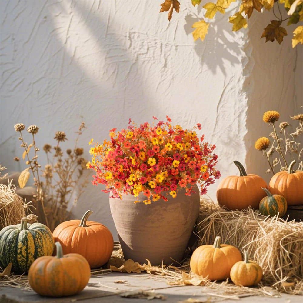 1 in. H Orange, Autumn Red, Golden Yellow Artificial Mums Flowers